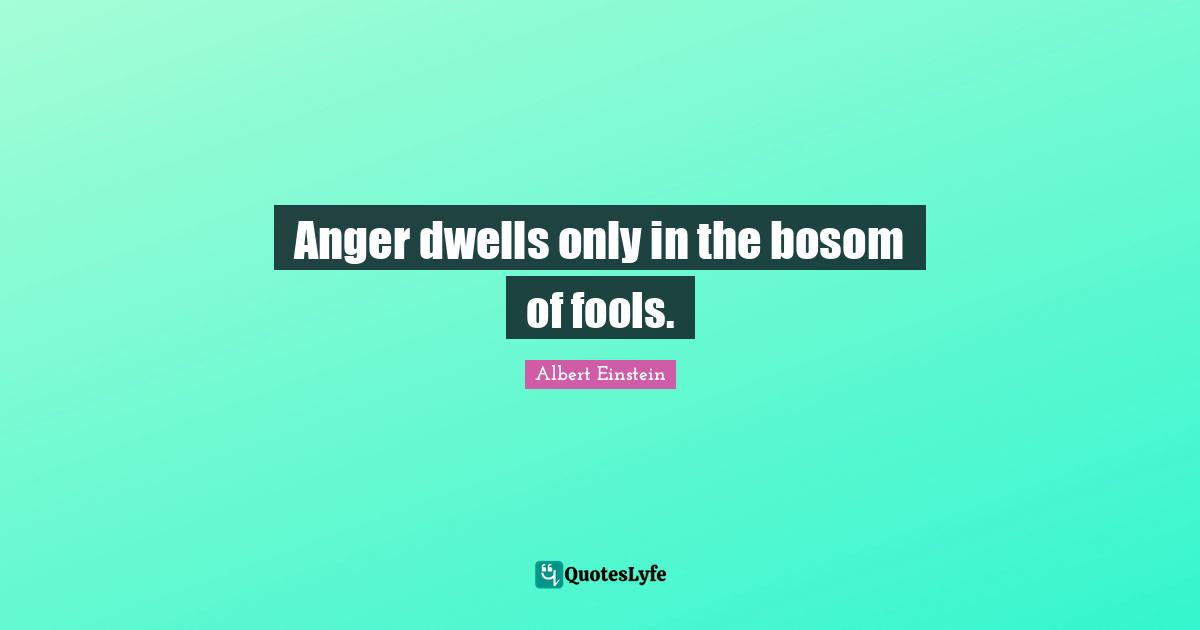 Anger dwells only in the bosom of fools.