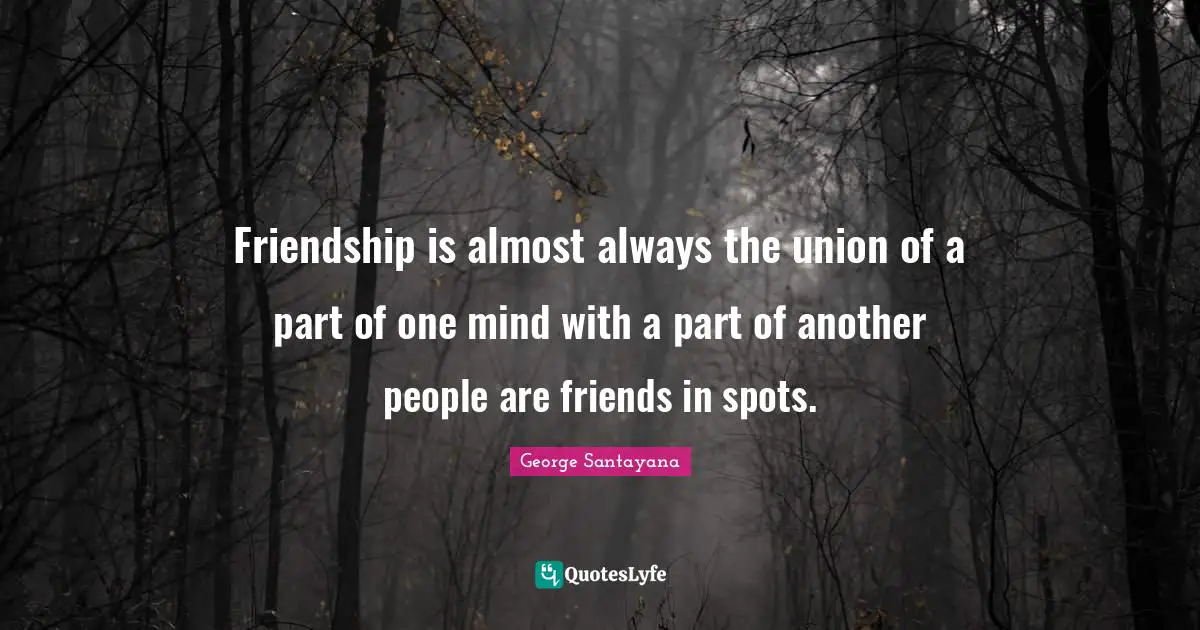 Friendship is almost always the union of a part of one mind with a part of another people are friends in spots.