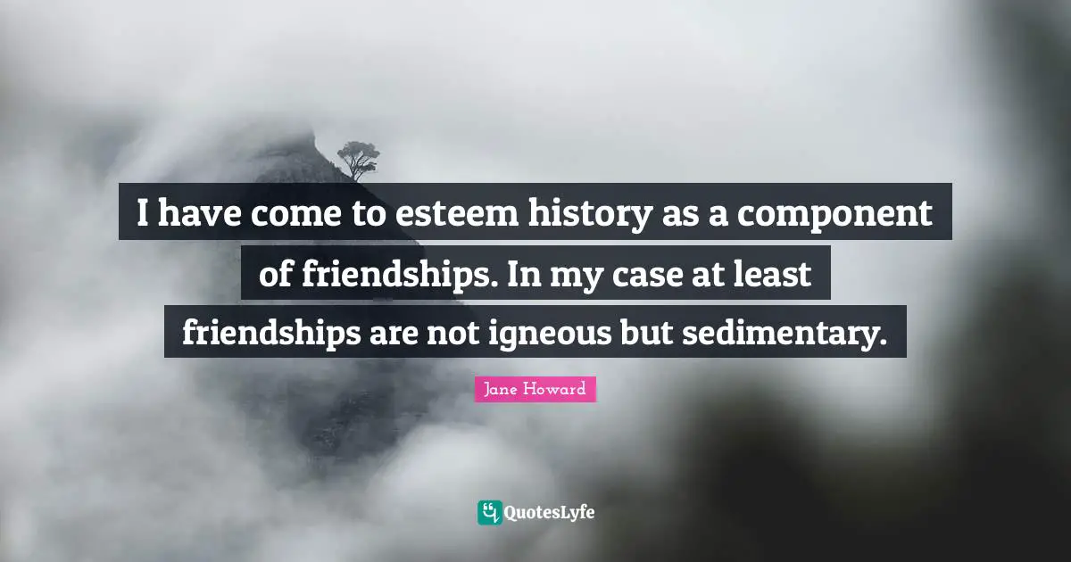 I have come to esteem history as a component of friendships. In my case at least friendships are not igneous but sedimentary.