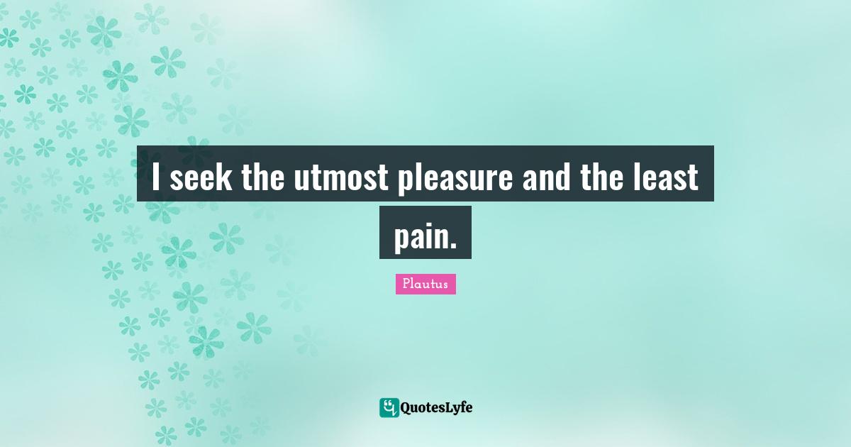 Plautus Quotes: I seek the utmost pleasure and the least pain.