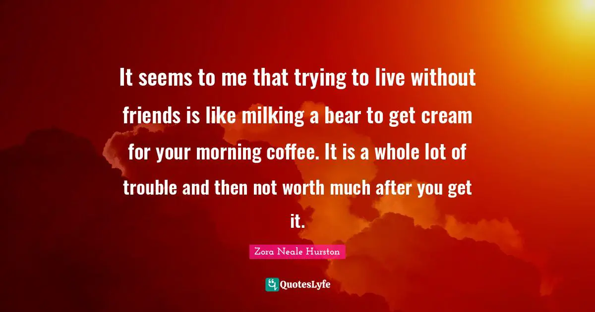 It seems to me that trying to live without friends is like milking a bear to get cream for your morning coffee. It is a whole lot of trouble and then not worth much after you get it.