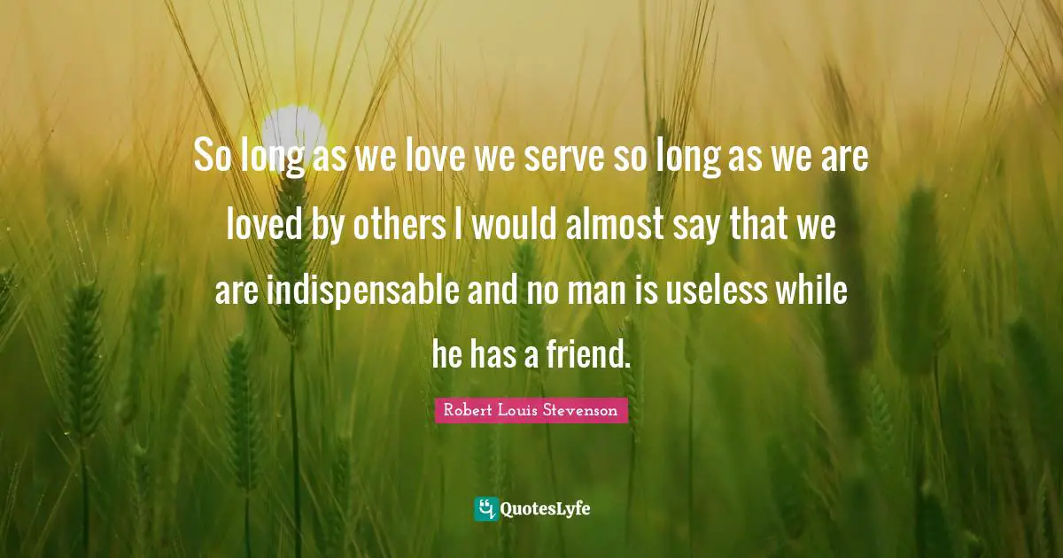 So long as we love we serve so long as we are loved by others I would almost say that we are indispensable and no man is useless while he has a friend.