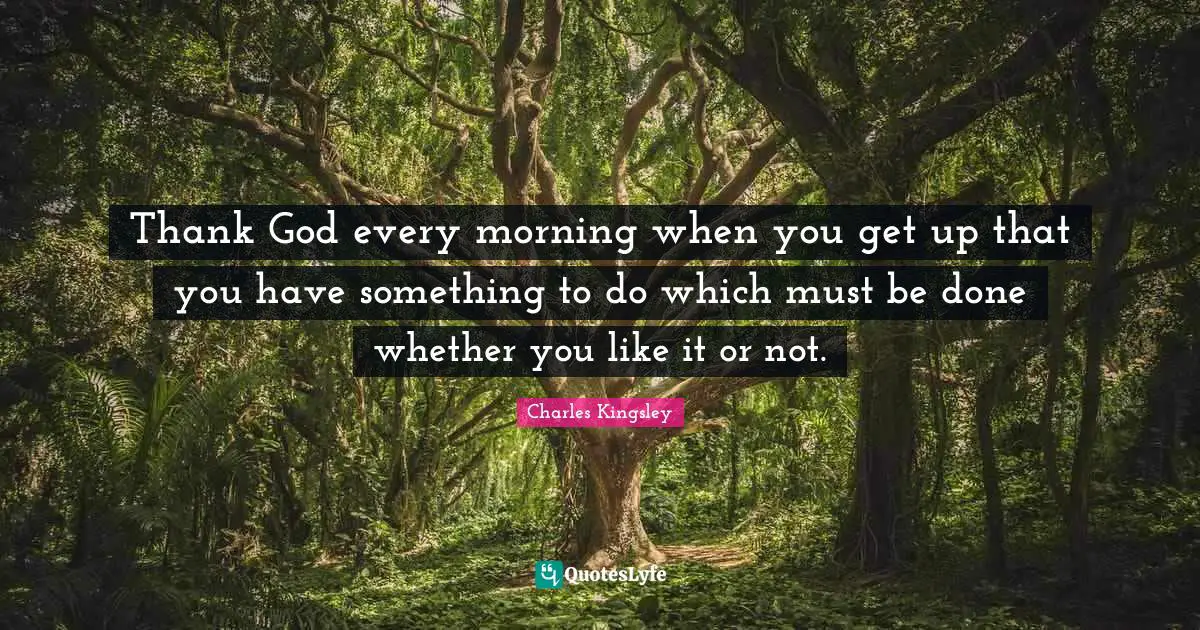 Thank God every morning when you get up that you have something to do which must be done whether you like it or not.