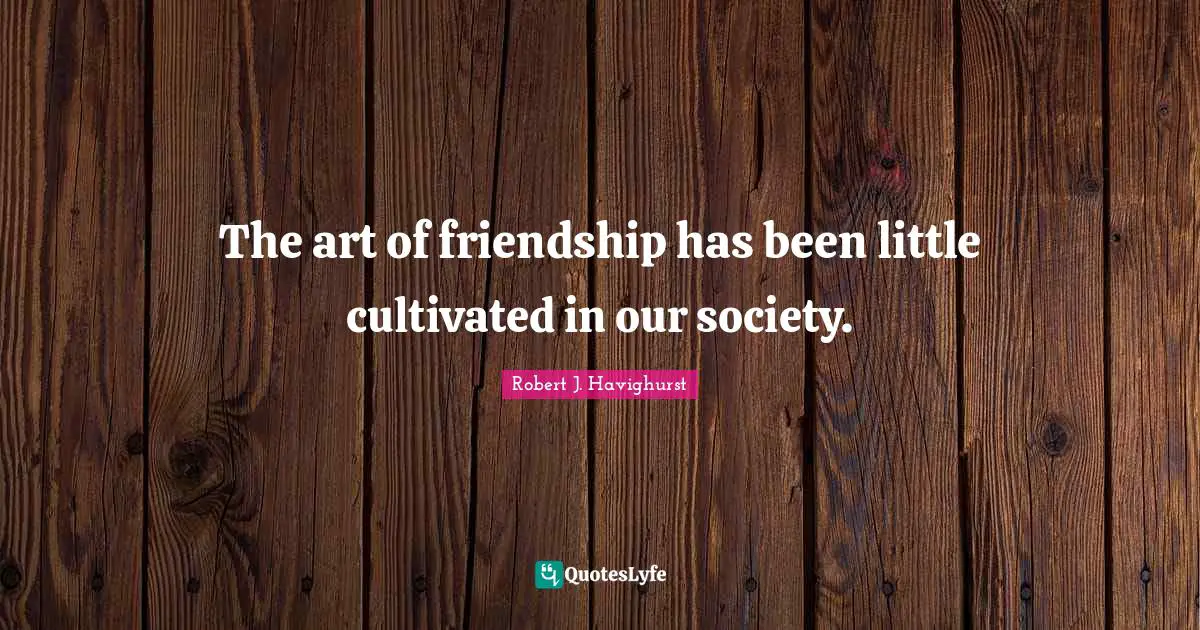 The art of friendship has been little cultivated in our society.