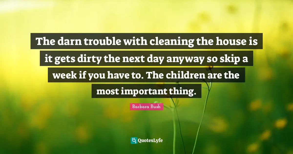 The darn trouble with cleaning the house is it gets dirty the next day anyway so skip a week if you have to. The children are the most important thing.