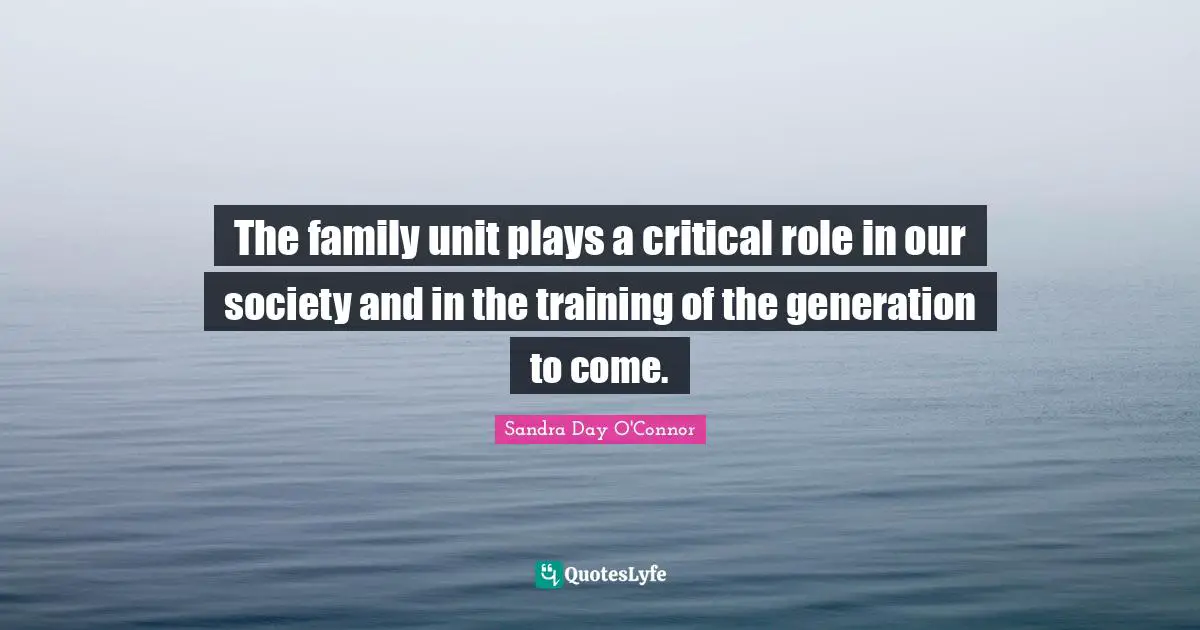 The family unit plays a critical role in our society and in the training of the generation to come.