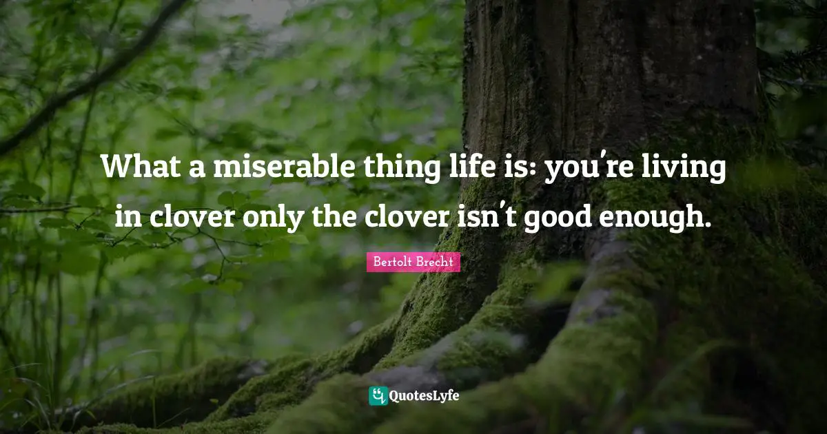 What a miserable thing life is: you're living in clover only the clover isn't good enough.