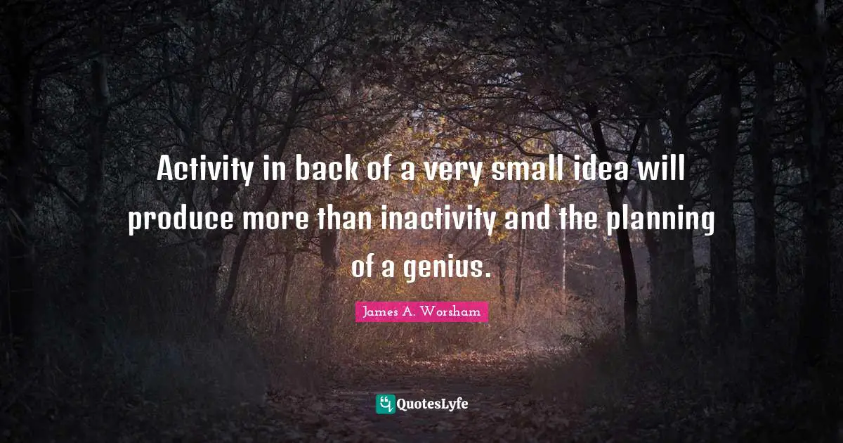 Activity in back of a very small idea will produce more than inactivity and the planning of a genius.
