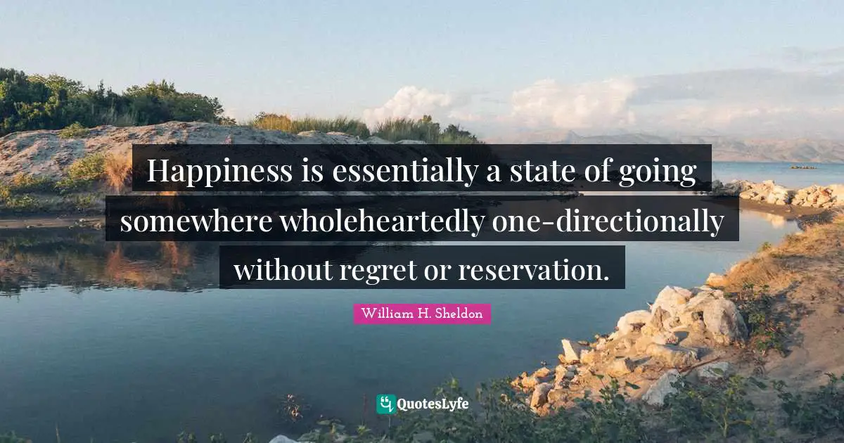 Happiness is essentially a state of going somewhere wholeheartedly one-directionally without regret or reservation.
