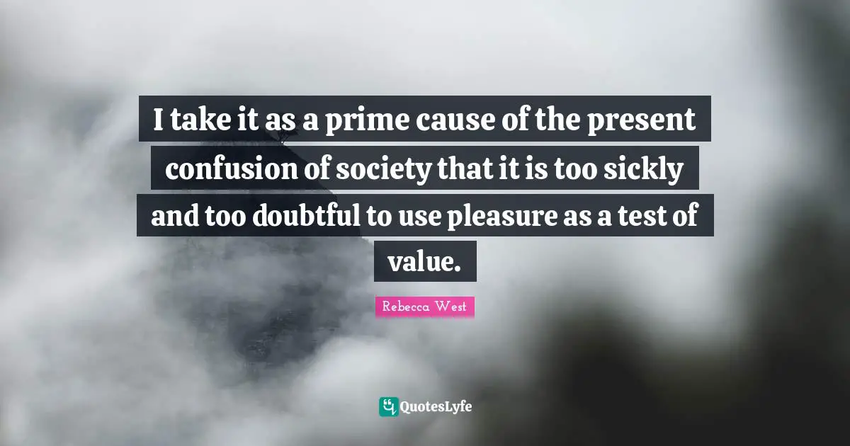 I take it as a prime cause of the present confusion of society that it is too sickly and too doubtful to use pleasure as a test of value.