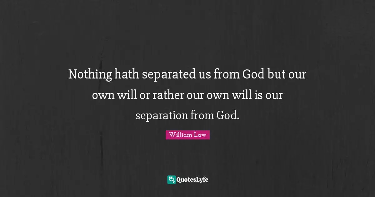 Nothing hath separated us from God but our own will or rather our own will is our separation from God.