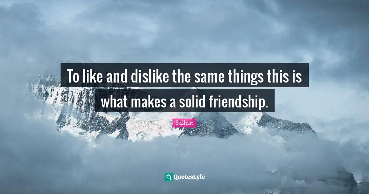 To like and dislike the same things this is what makes a solid friendship.
