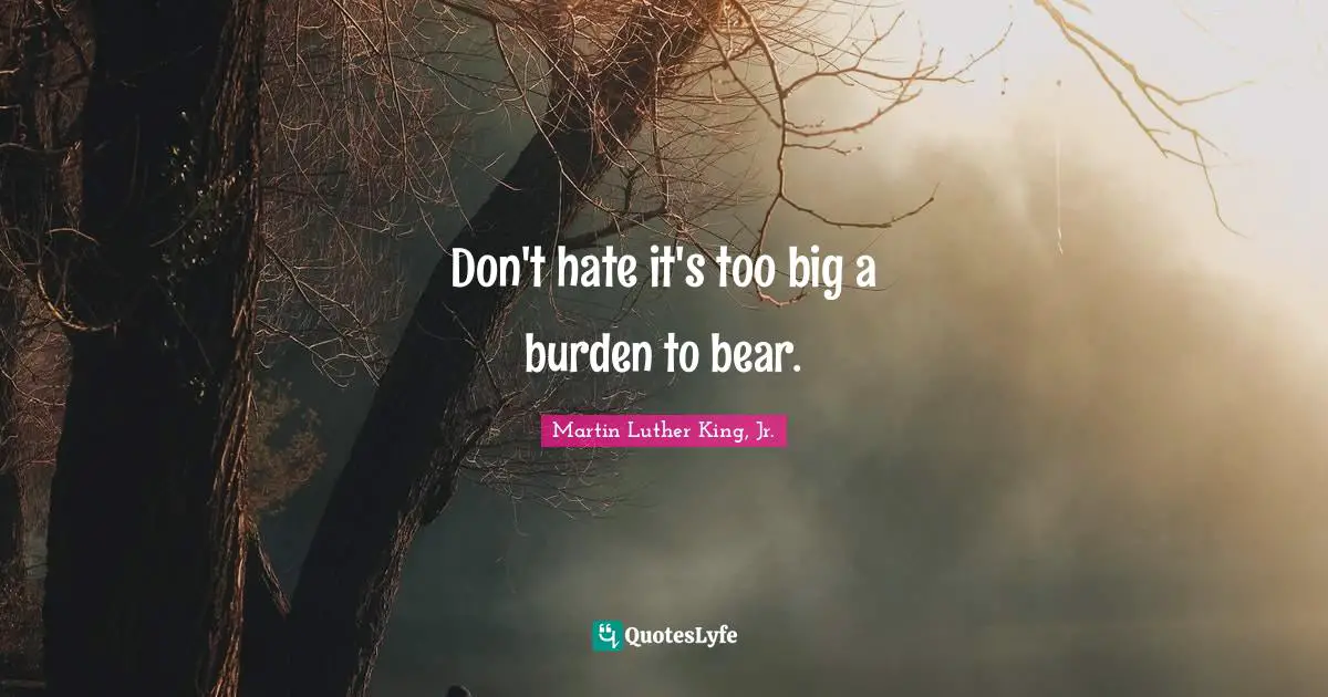 Don't hate it's too big a burden to bear.