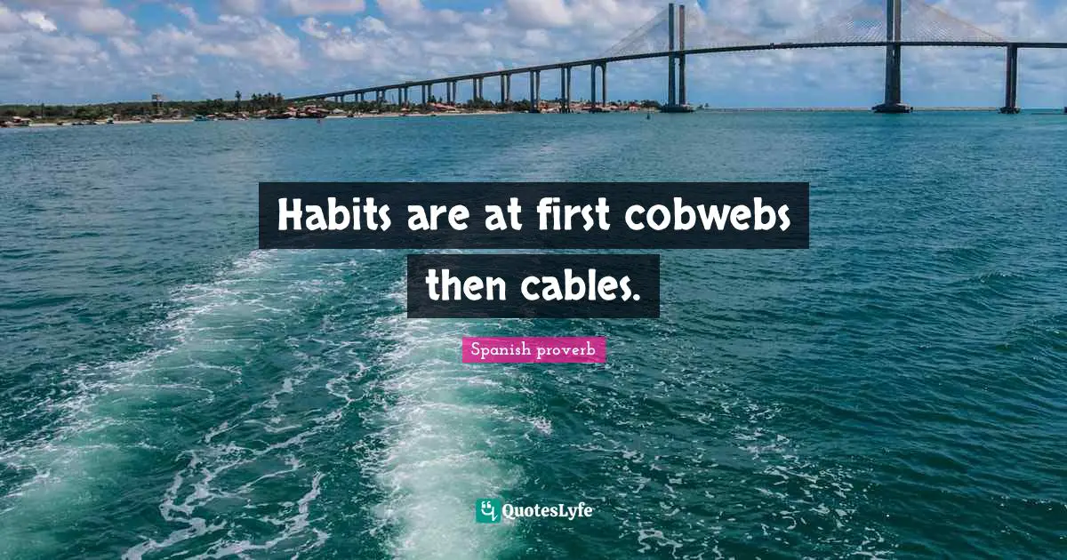 Spanish Proverb Quotes: "Habits are at first cobwebs then cables."