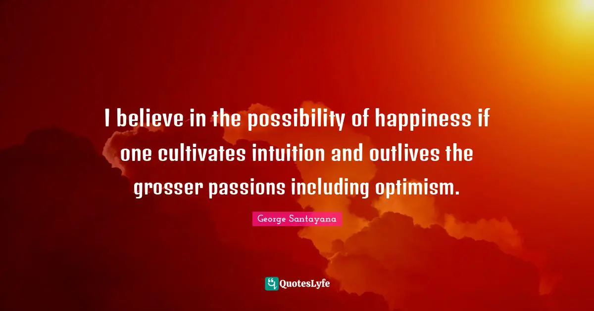 I believe in the possibility of happiness if one cultivates intuition and outlives the grosser passions including optimism.