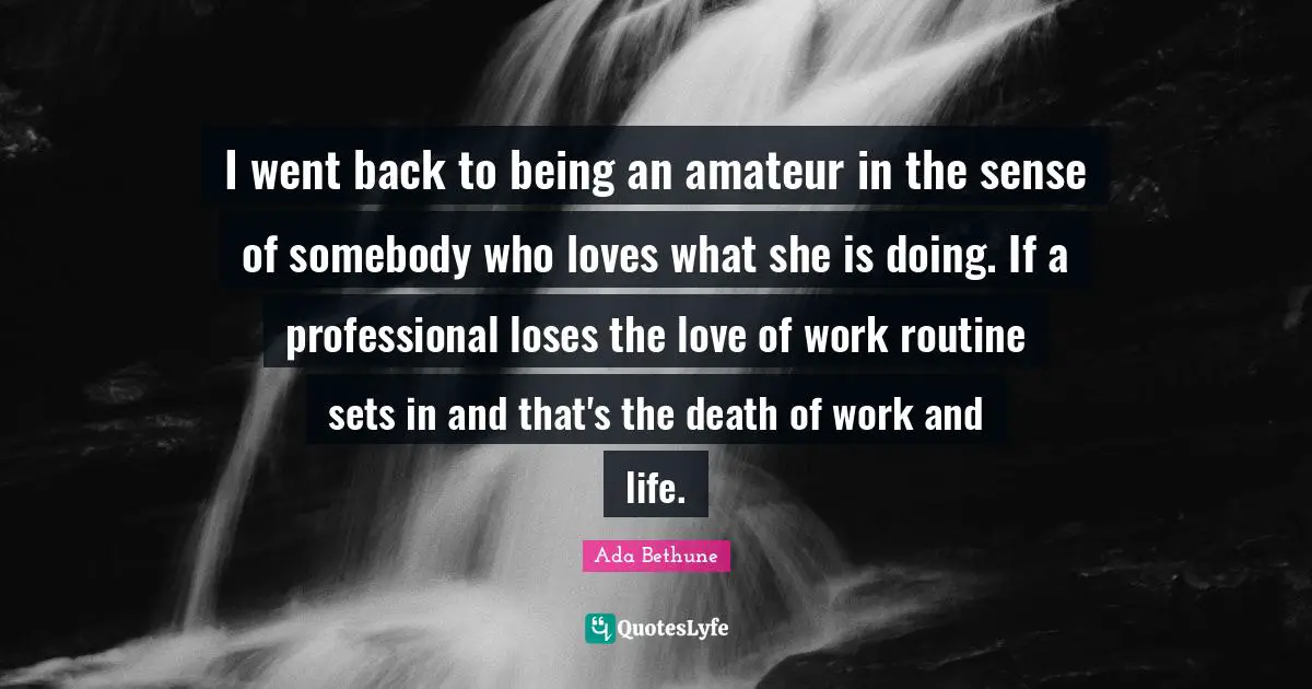 I went back to being an amateur in the sense of somebody who loves what she is doing. If a professional loses the love of work routine sets in and that's the death of work and life.
