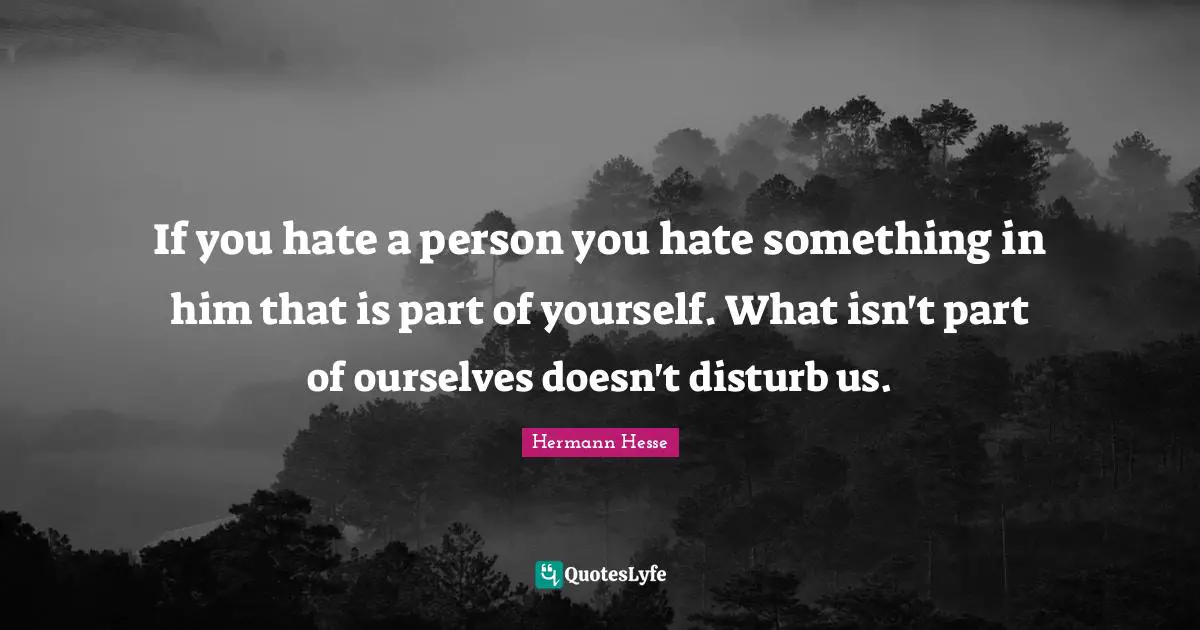 If you hate a person you hate something in him that is part of yourself. What isn't part of ourselves doesn't disturb us.