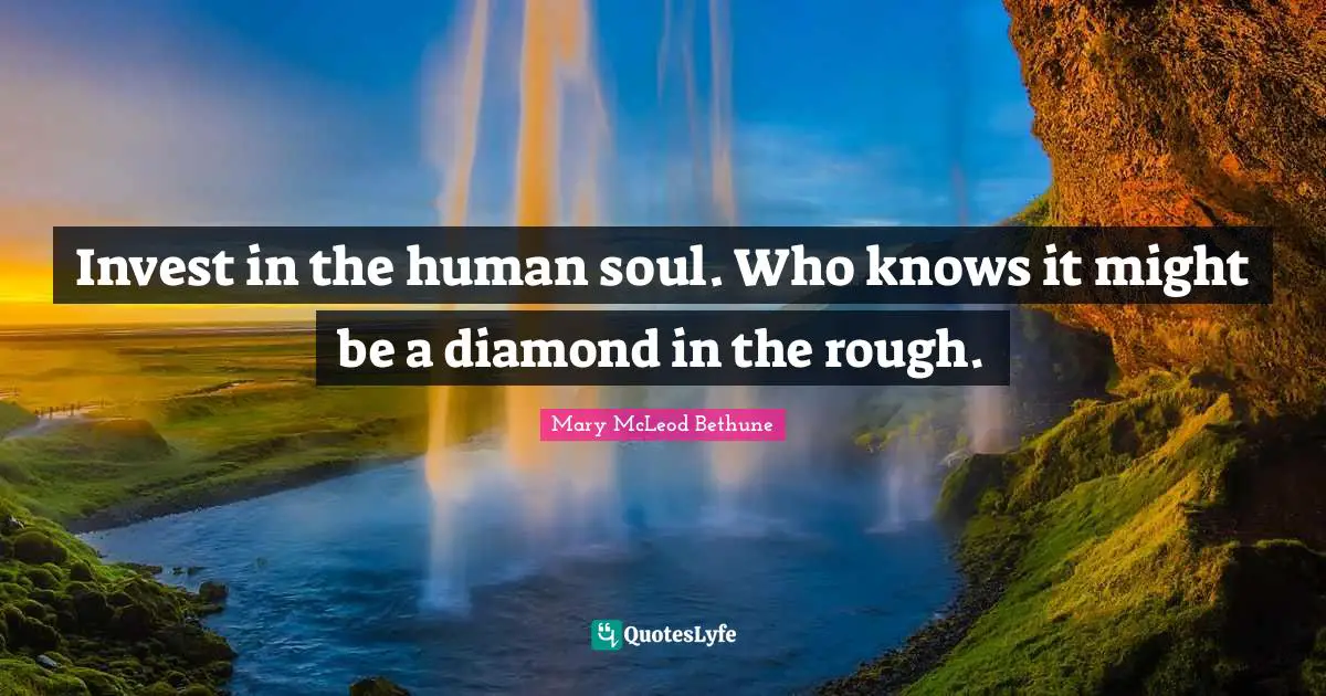 Mary McLeod Bethune Quotes: "Invest in the human soul. Who knows it might be a diamond in the rough."