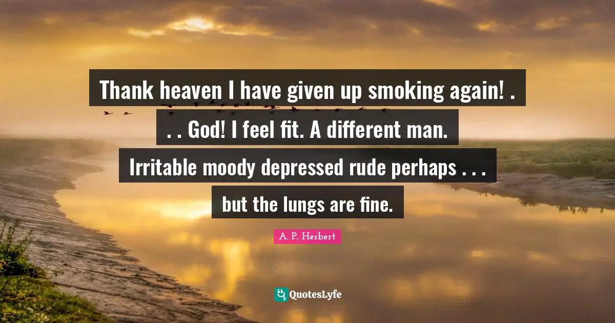 Thank heaven I have given up smoking again! . . . God! I feel fit. A different man. Irritable moody depressed rude perhaps . . . but the lungs are fine.