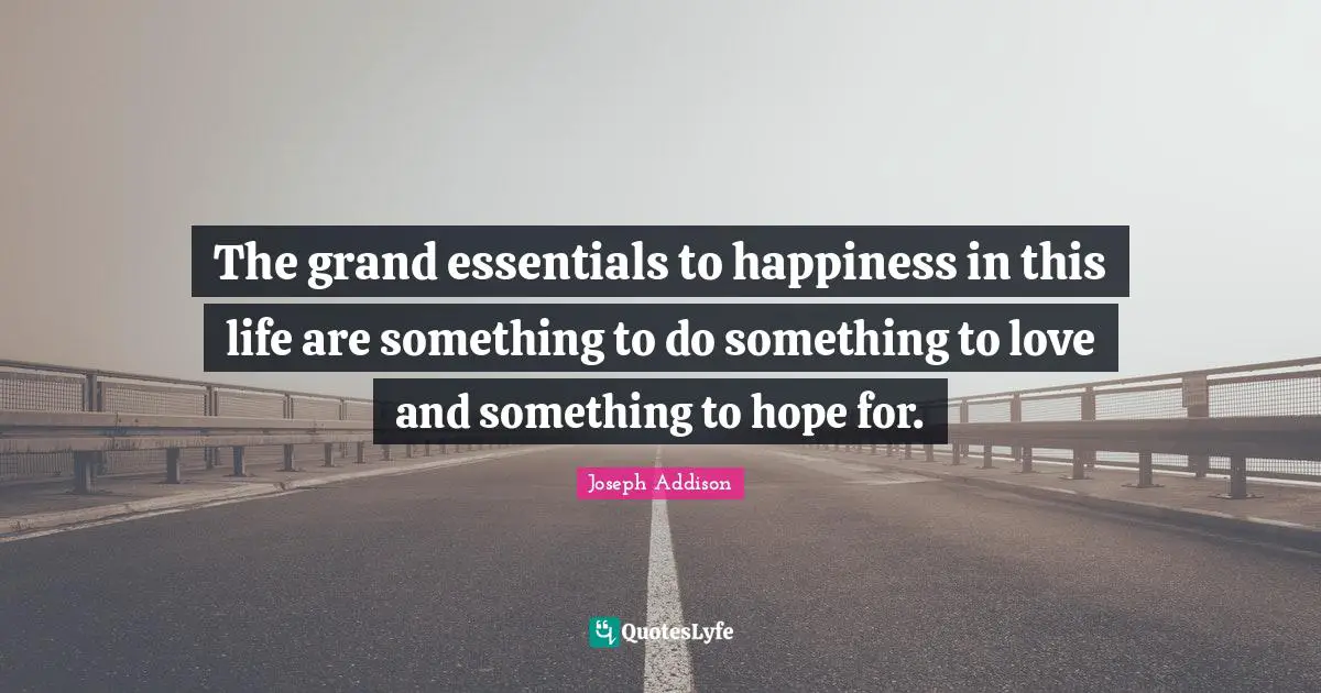 The grand essentials to happiness in this life are something to do something to love and something to hope for.