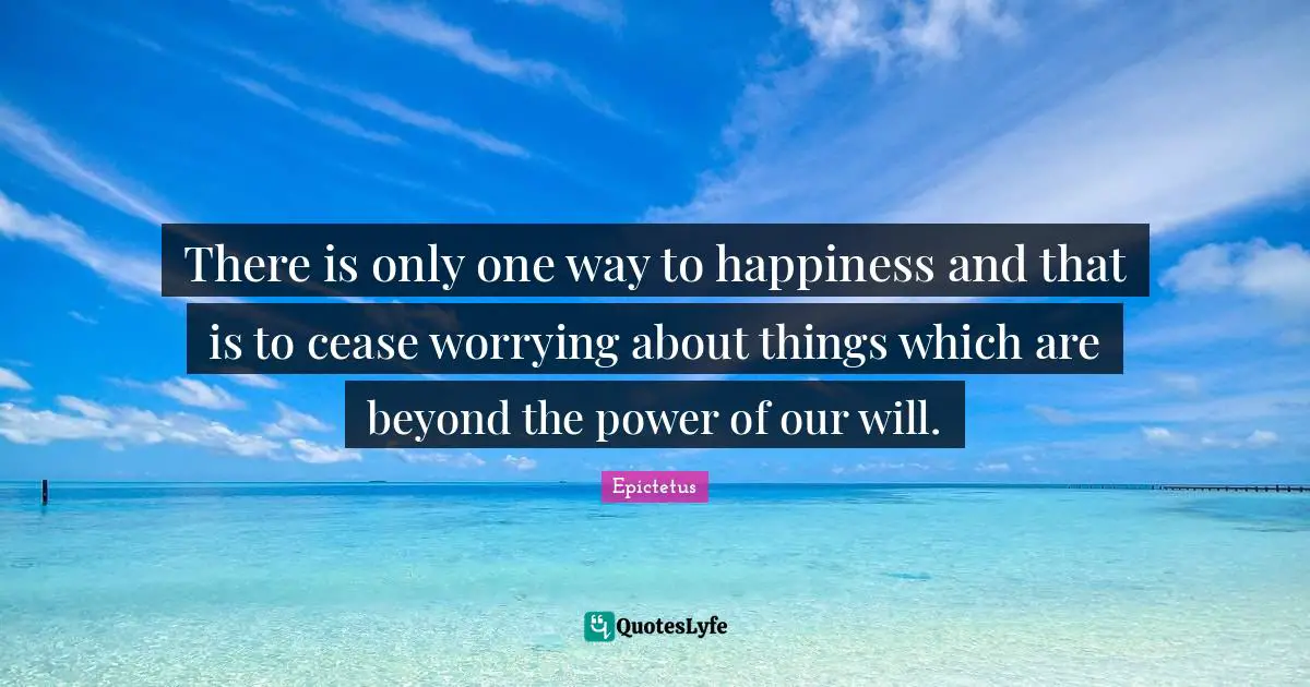 There is only one way to happiness and that is to cease worrying about things which are beyond the power of our will.