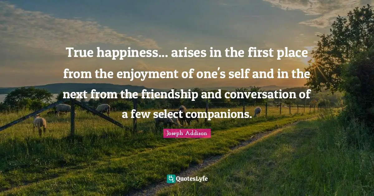True happiness... arises in the first place from the enjoyment of one's self and in the next from the friendship and conversation of a few select companions.