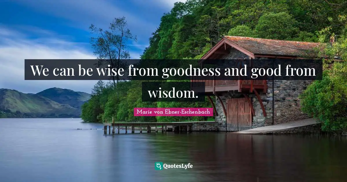 We can be wise from goodness and good from wisdom.