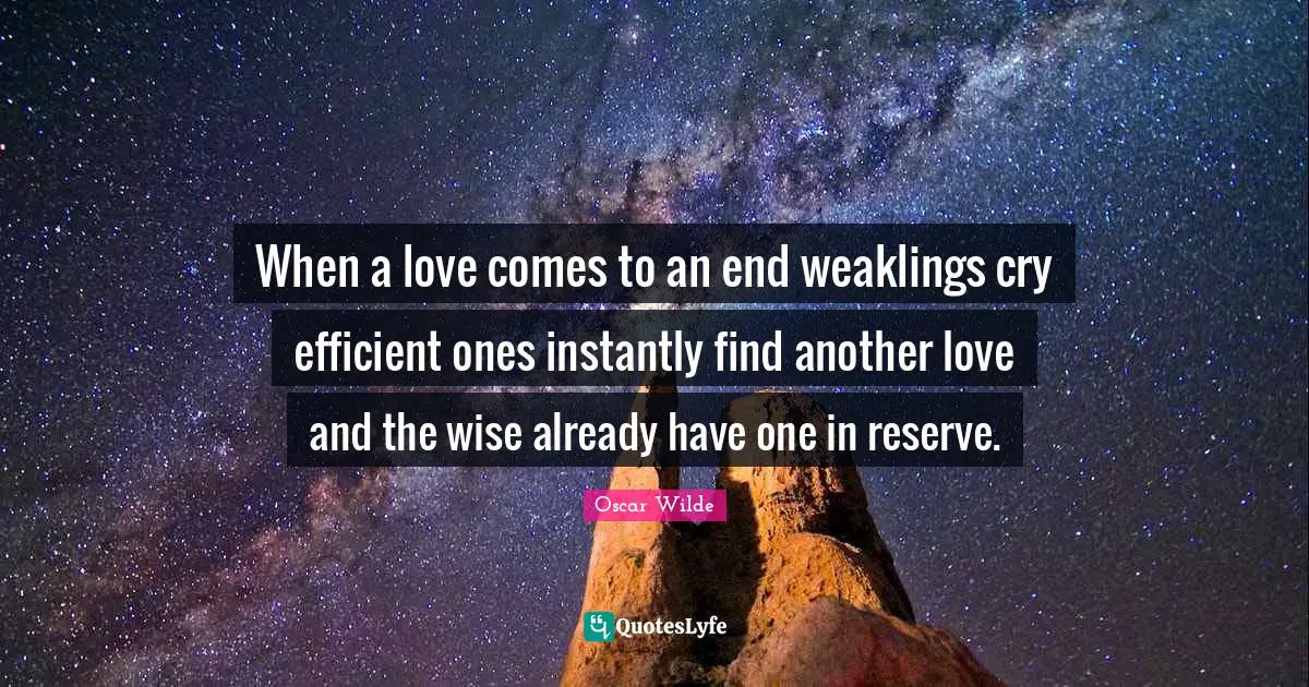 When a love comes to an end weaklings cry efficient ones instantly find another love and the wise already have one in reserve.