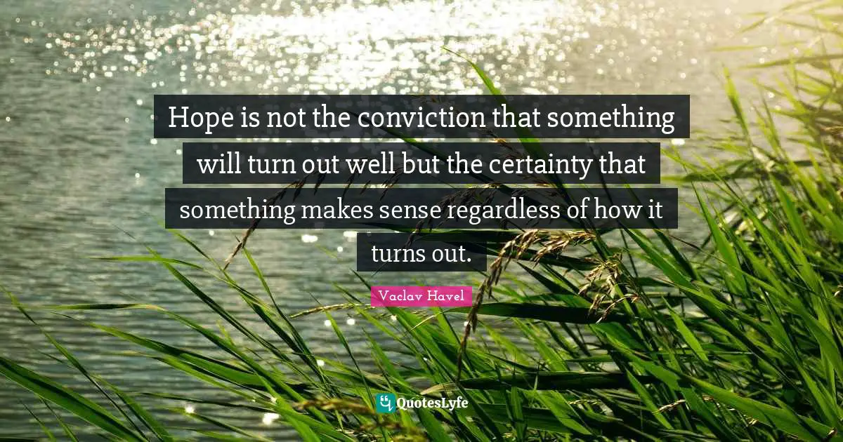 Hope is not the conviction that something will turn out well but the certainty that something makes sense regardless of how it turns out.