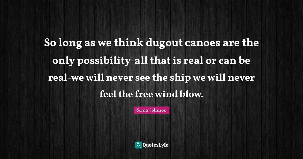 So long as we think dugout canoes are the only possibility-all that is real or can be real-we will never see the ship we will never feel the free wind blow.