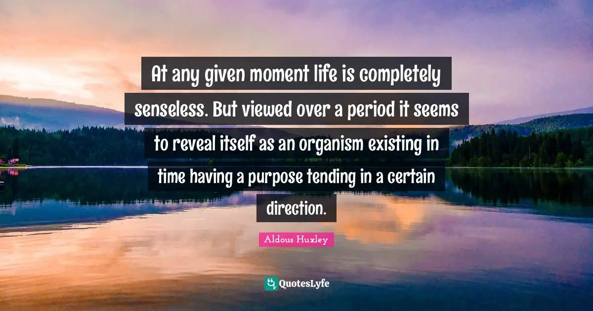 At any given moment life is completely senseless. But viewed over a period it seems to reveal itself as an organism existing in time having a purpose tending in a certain direction.