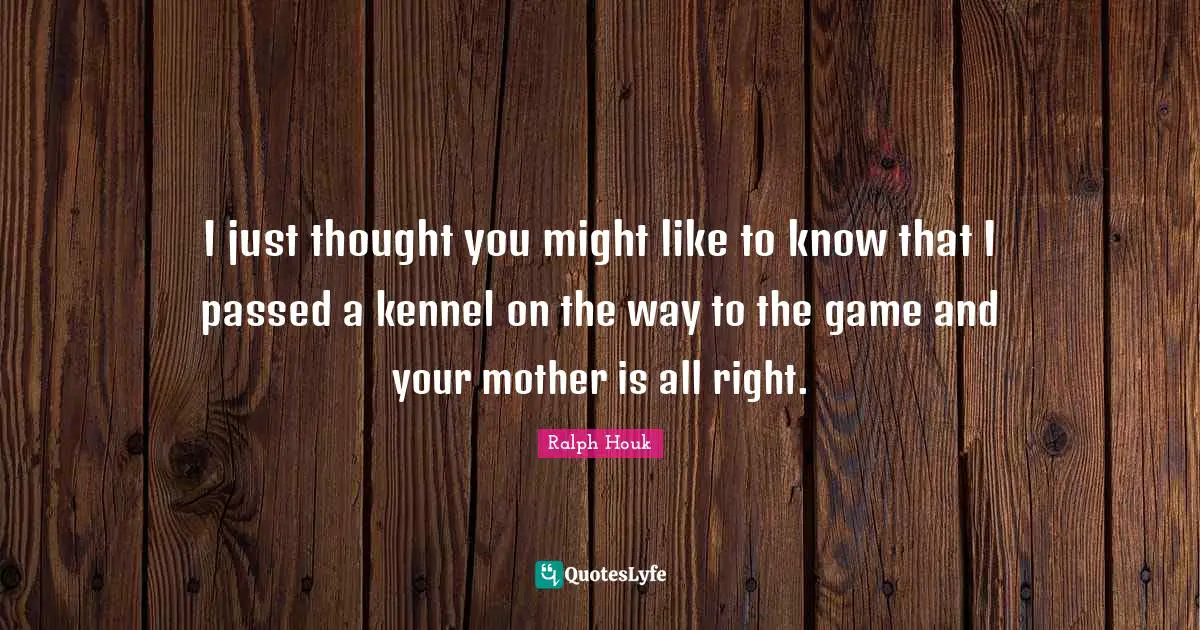 I just thought you might like to know that I passed a kennel on the way to the game and your mother is all right.