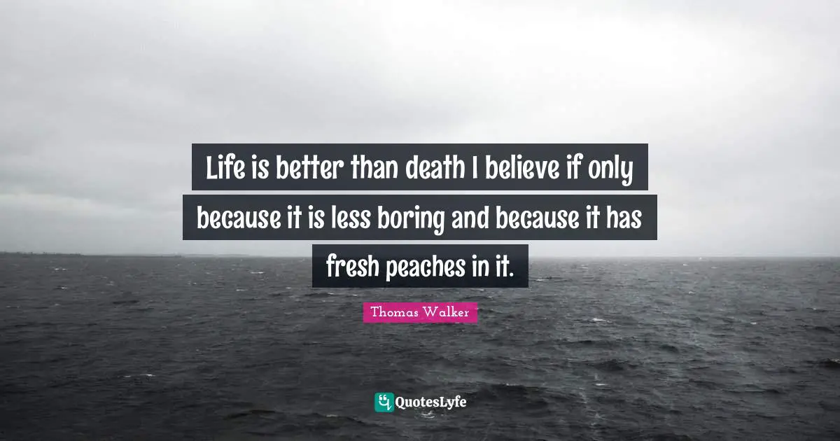 Life is better than death I believe if only because it is less boring and because it has fresh peaches in it.