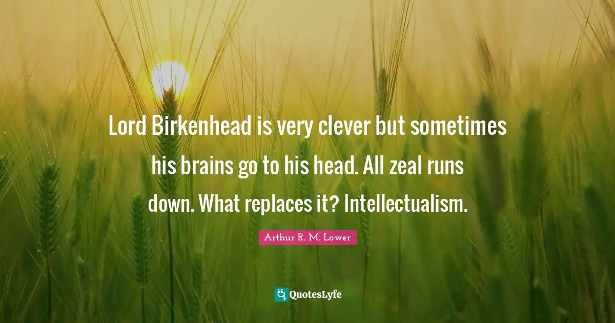Lord Birkenhead is very clever but sometimes his brains go to his head. All zeal runs down. What replaces it? Intellectualism.