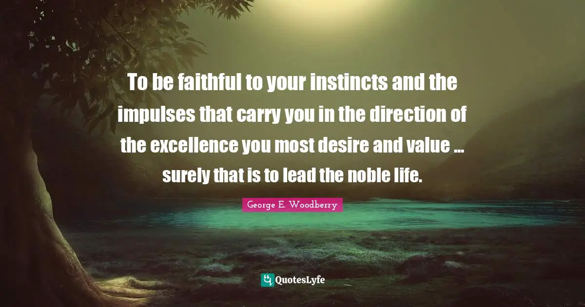 To be faithful to your instincts and the impulses that carry you in the direction of the excellence you most desire and value ... surely that is to lead the noble life.