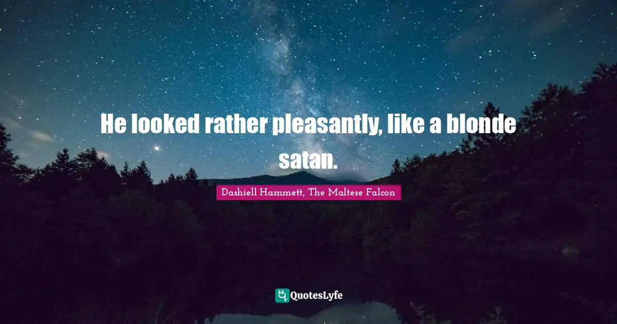 He looked rather pleasantly, like a blonde satan.