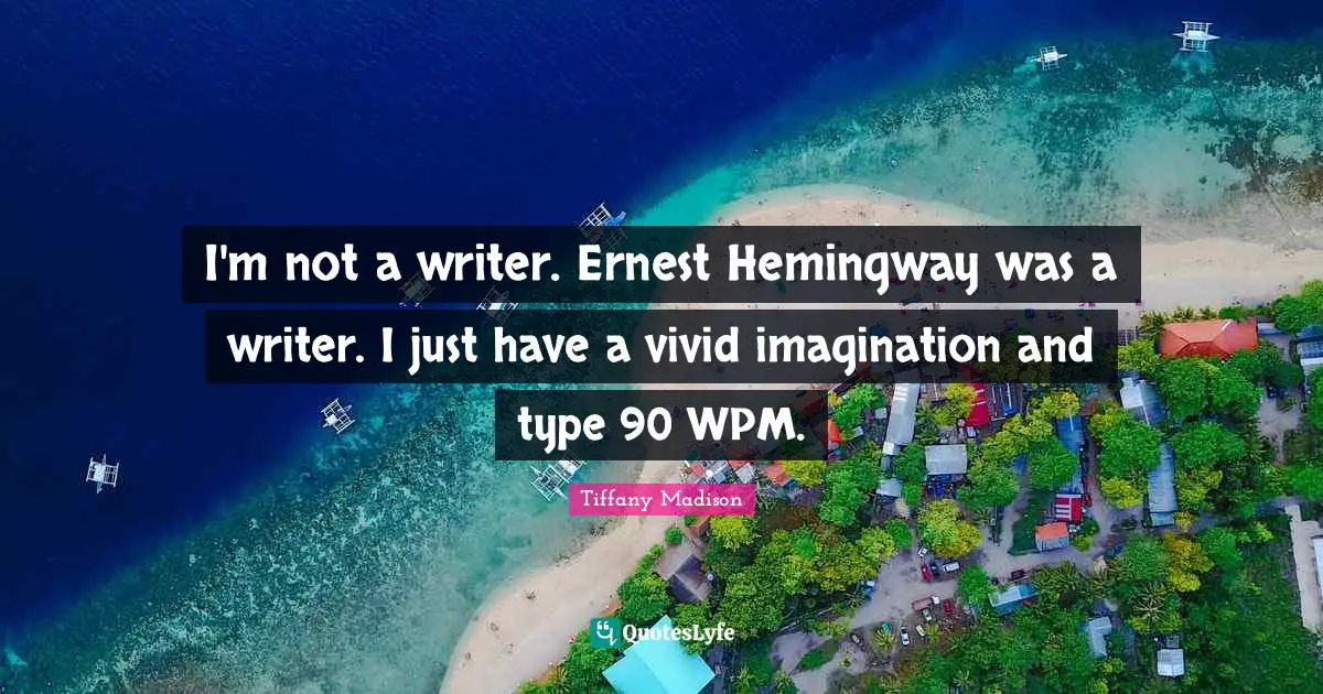 I'm not a writer. Ernest Hemingway was a writer. I just have a vivid imagination and type 90 WPM.