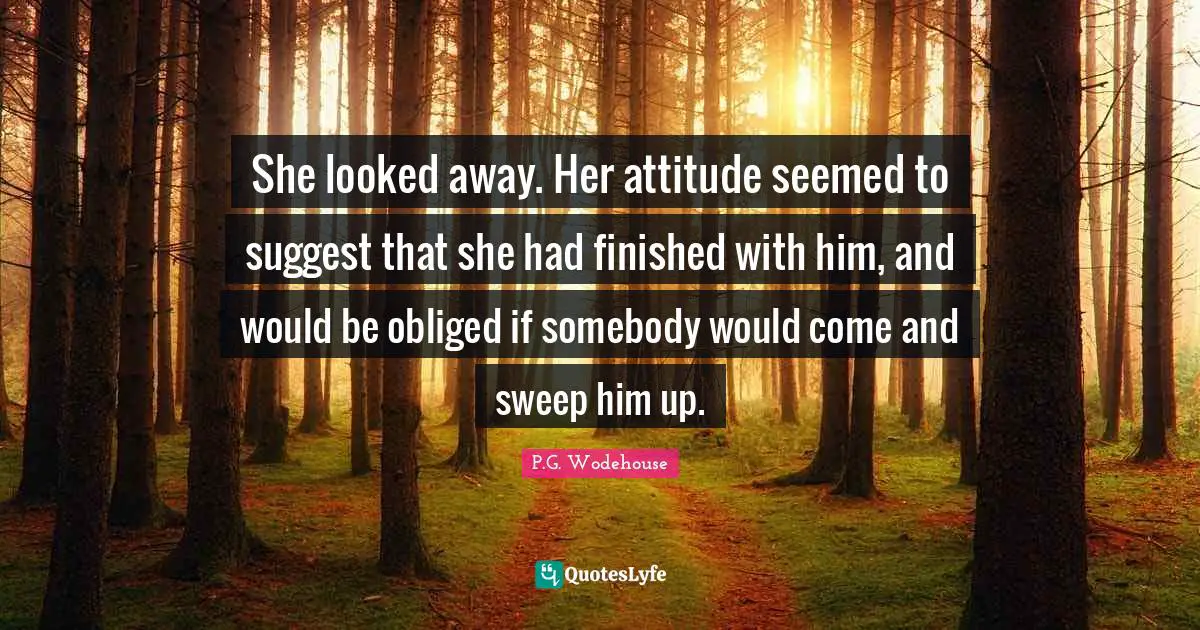 She looked away. Her attitude seemed to suggest that she had finished with him, and would be obliged if somebody would come and sweep him up.