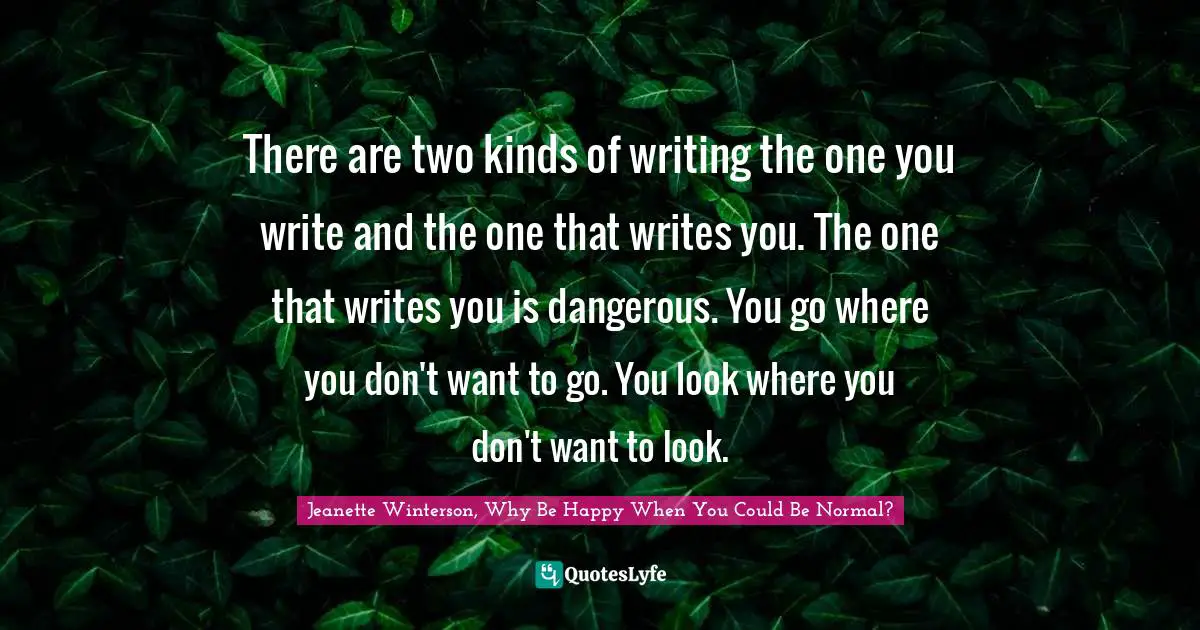 There are two kinds of writing the one you write and the one that writes you. The one that writes you is dangerous. You go where you don't want to go. You look where you don't want to look.