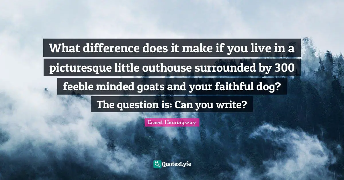 What difference does it make if you live in a picturesque little outhouse surrounded by 300 feeble minded goats and your faithful dog? The question is: Can you write?