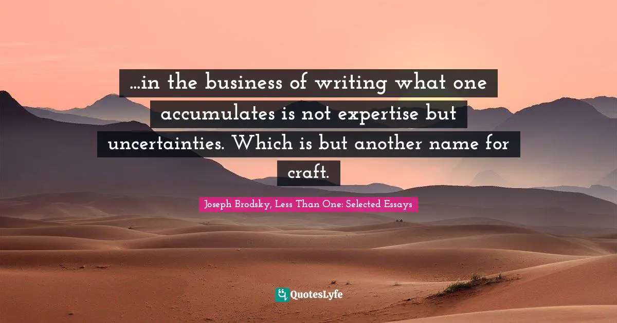 ...in the business of writing what one accumulates is not expertise but uncertainties. Which is but another name for craft.