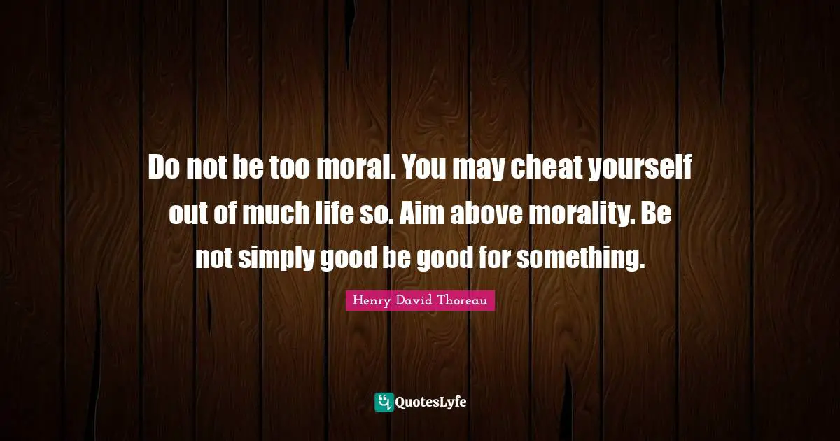 Do not be too moral. You may cheat yourself out of much life so. Aim above morality. Be not simply good be good for something.