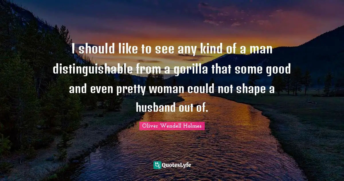 I should like to see any kind of a man distinguishable from a gorilla that some good and even pretty woman could not shape a husband out of.