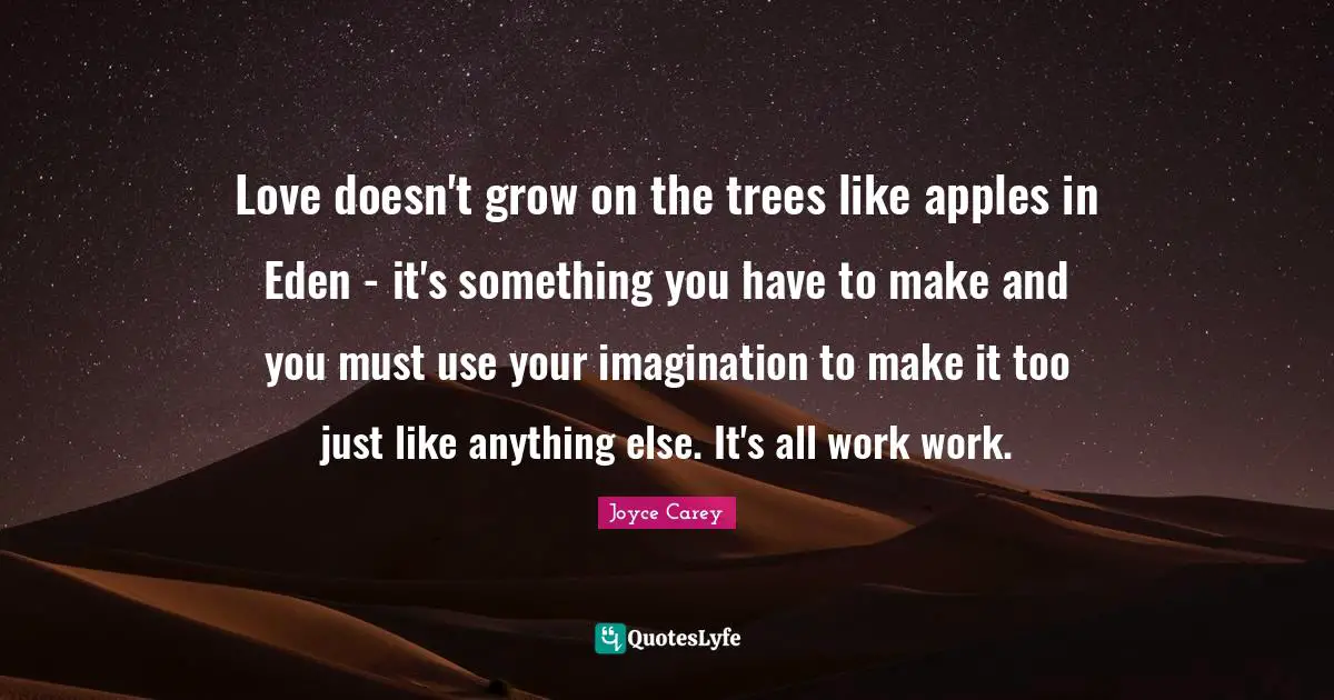 Love doesn't grow on the trees like apples in Eden - it's something you have to make and you must use your imagination to make it too just like anything else. It's all work work.