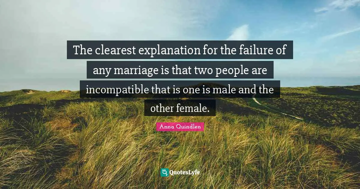 The clearest explanation for the failure of any marriage is that two people are incompatible that is one is male and the other female.