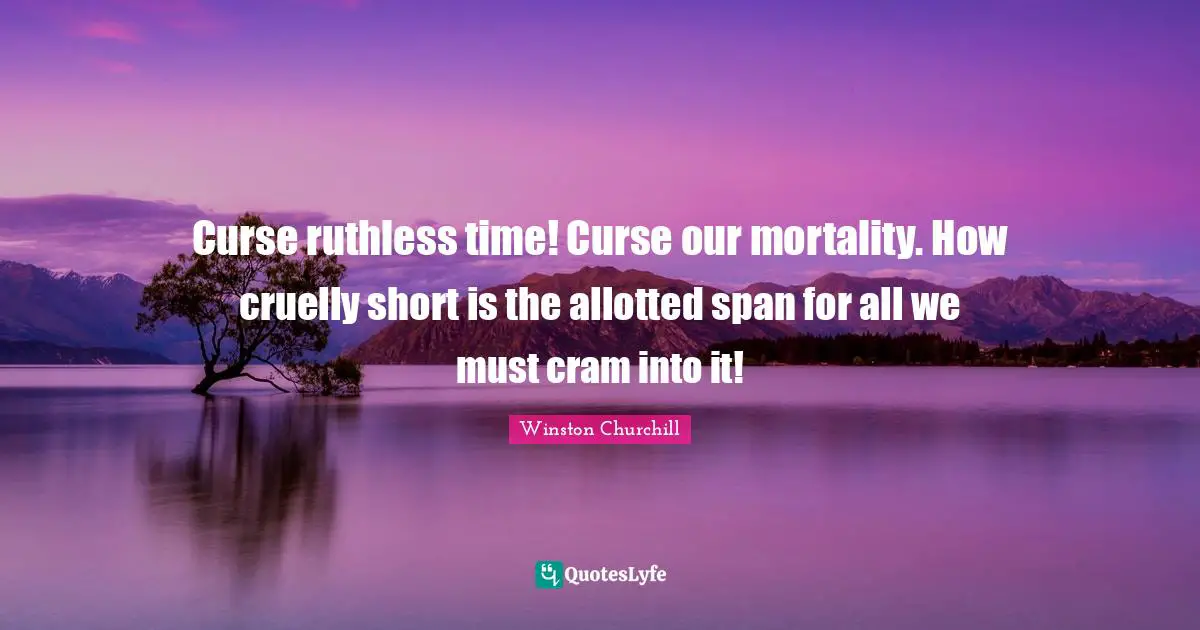 Curse ruthless time! Curse our mortality. How cruelly short is the allotted span for all we must cram into it!