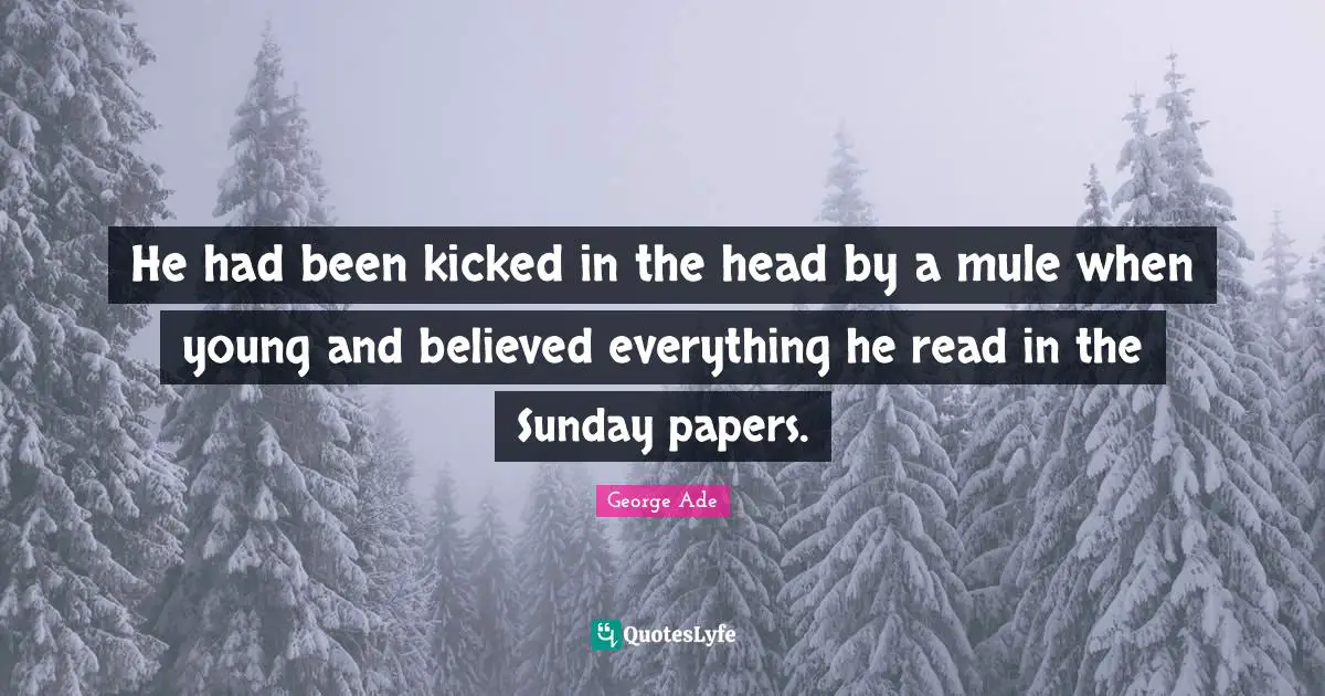 He had been kicked in the head by a mule when young and believed everything he read in the Sunday papers.