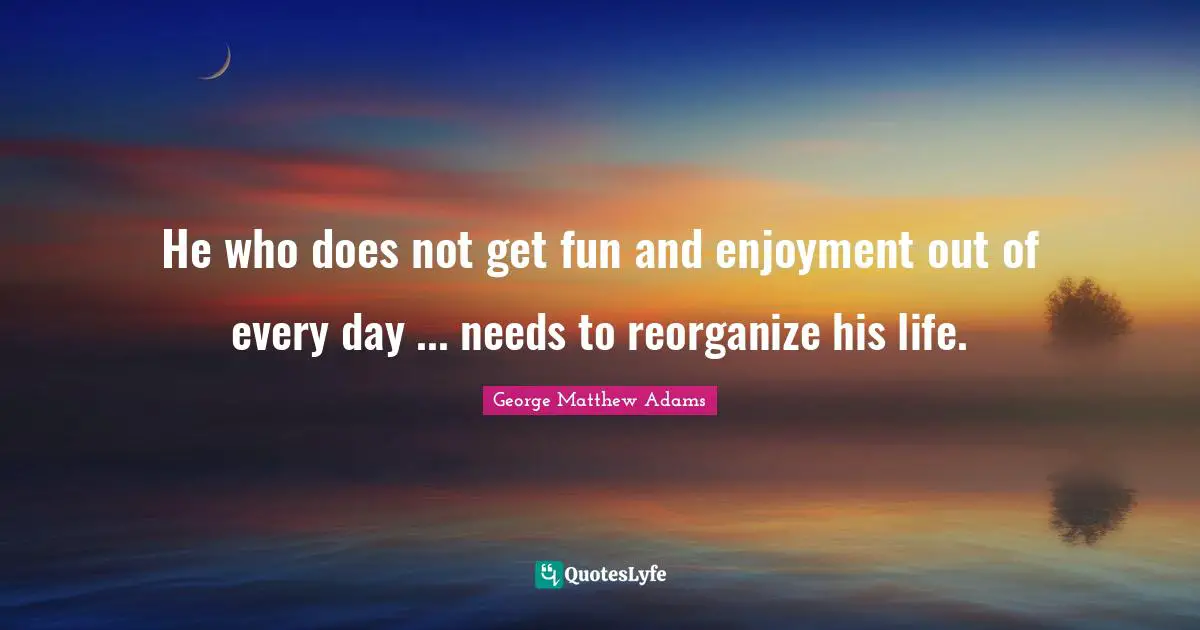 George Matthew Adams Quotes: "He who does not get fun and enjoyment out of every day ... needs to reorganize his life."