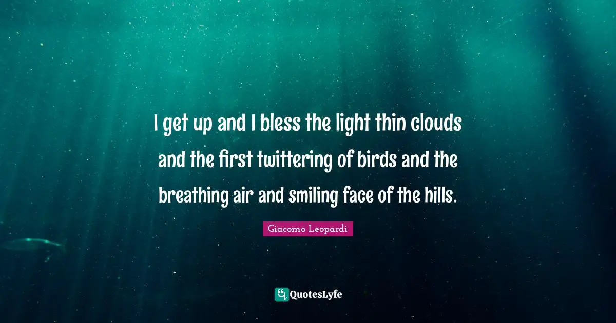 I get up and I bless the light thin clouds and the first twittering of birds and the breathing air and smiling face of the hills.