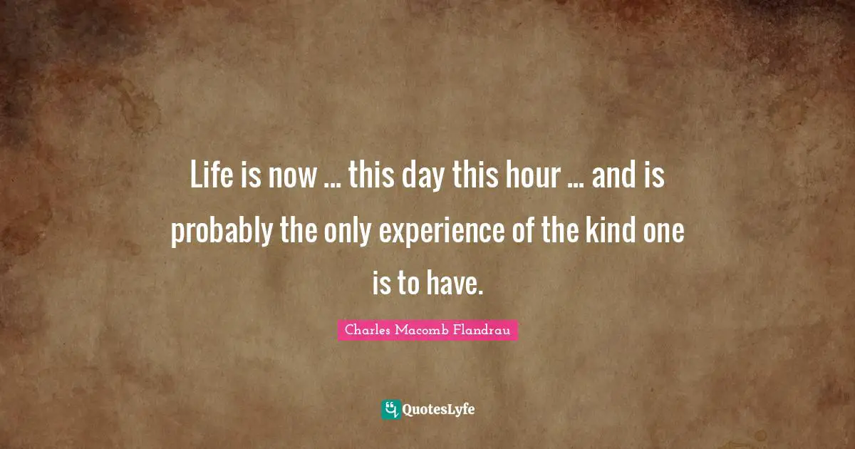 Life is now ... this day this hour ... and is probably the only experience of the kind one is to have.